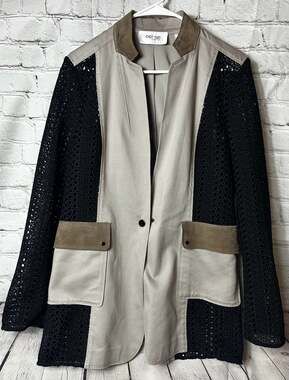 Per Se by Carlisle Eyelet Lace Panel Mixed Media Jacket Size 8